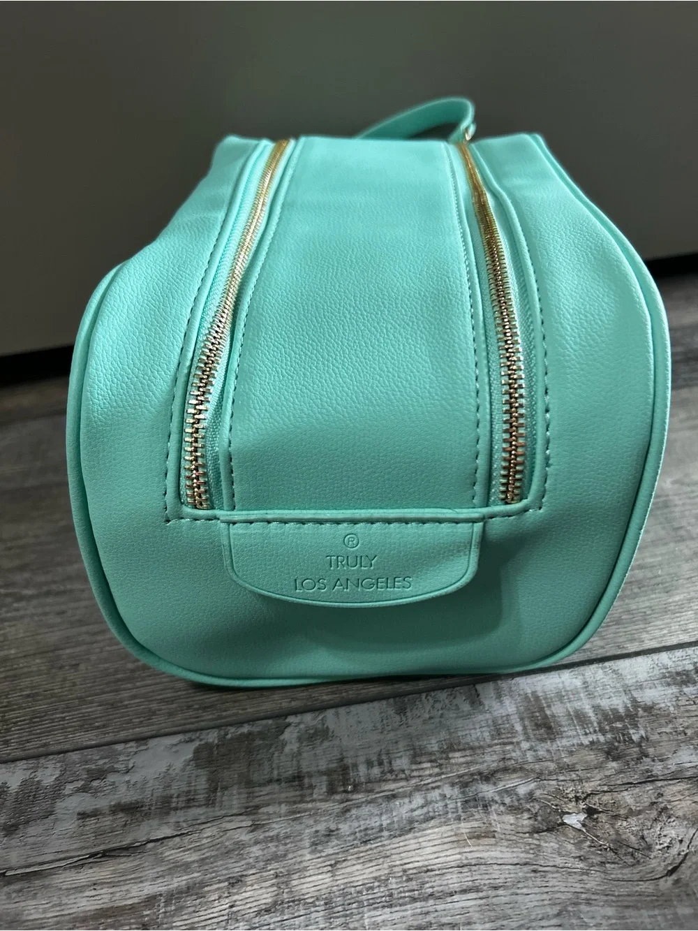 TRULY Mint Teal Double-Zip Cosmetic Case embossed travel vanity make up